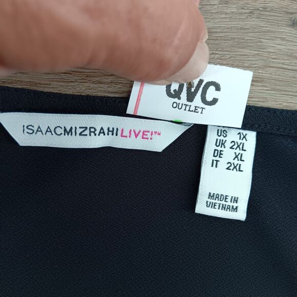 Isaac Mizrahi Blouse Women Size 1X Black Scoop Neck Sheer Floral Long Sleeve Top - Picture 5 of 6